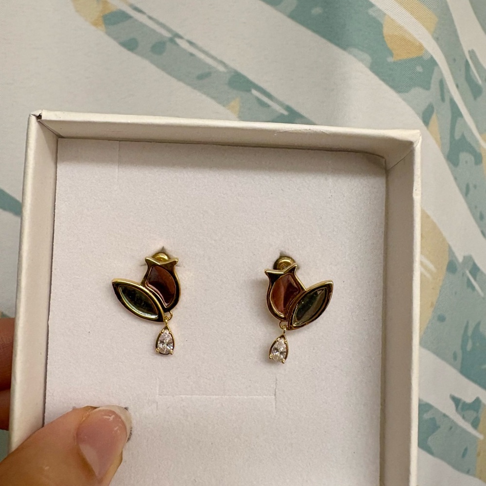 Rose with Leaf Earrings